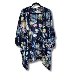 LOFT Plus 20/22 Oversized Kimono Floral Printed Sleeved Cover Ups Navy Blue